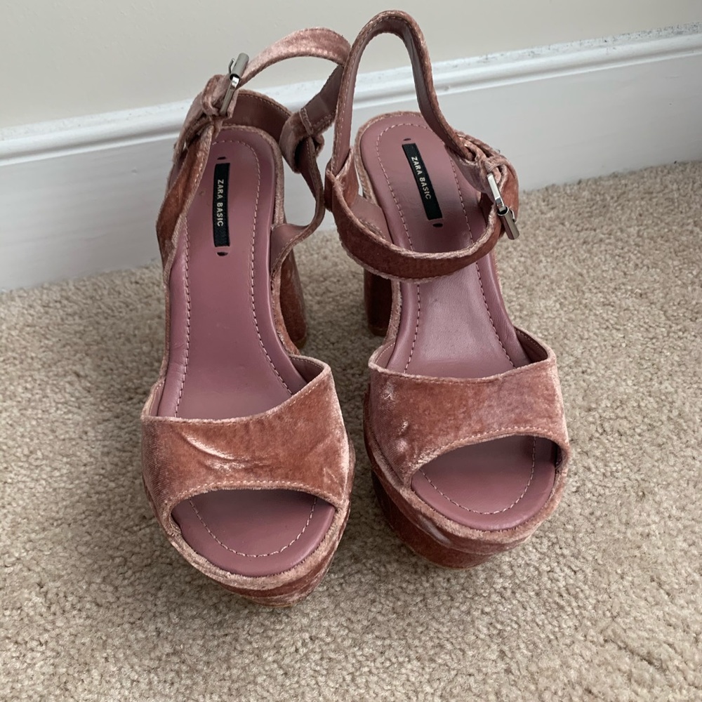 Zara mauve crushes velvet platform heeled sandal